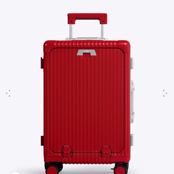 Red Carry-On Spinner Suitcase with Front Pocket - Picture 3 of 6